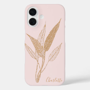Gepersonaliseerde  minimalistische botanische roze iPhone 16 hoesje