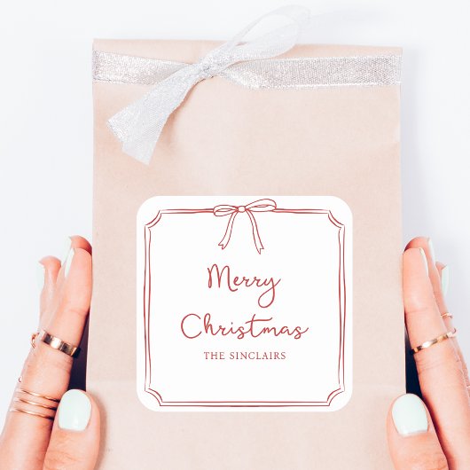 Gepersonaliseerde Minimalistische Bow Design Kerst Vierkante Sticker