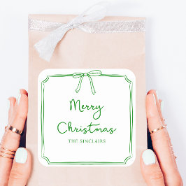 Gepersonaliseerde Minimalistische Bow Design Kerst Vierkante Sticker