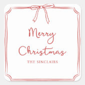 Gepersonaliseerde Minimalistische Bow Design Kerst Vierkante Sticker (Voorkant)