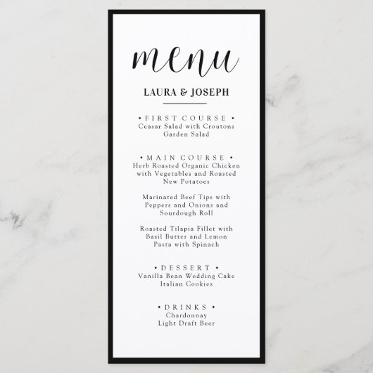 Gepersonaliseerde minimalistische bruiloft diner m menu (Voorkant)