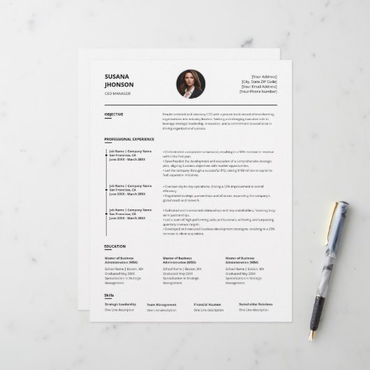 Gepersonaliseerde minimalistische Clean Resume-Sja (Voorkant / Achterkant in situ)