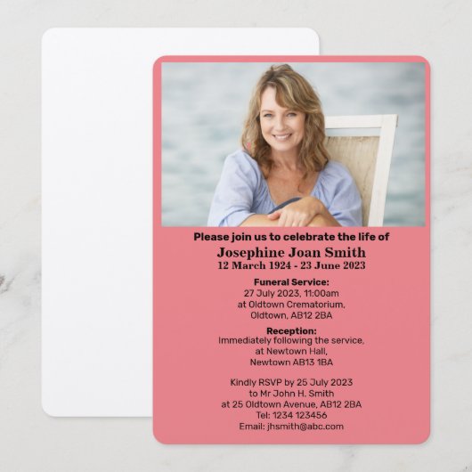 Gepersonaliseerde minimalistische foto Uitvaart Kaart (Voorkant / Achterkant)