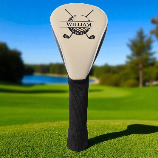 Gepersonaliseerde minimalistische golfer naam Beig Golfheadcover