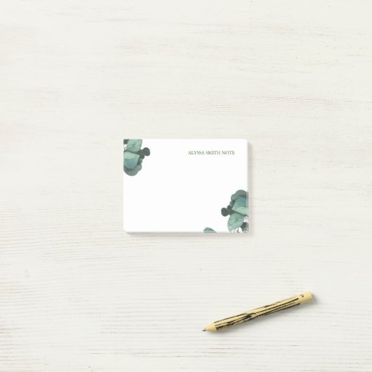 Gepersonaliseerde minimalistische groene Waterverf Post-it® Notes (Op bureau)