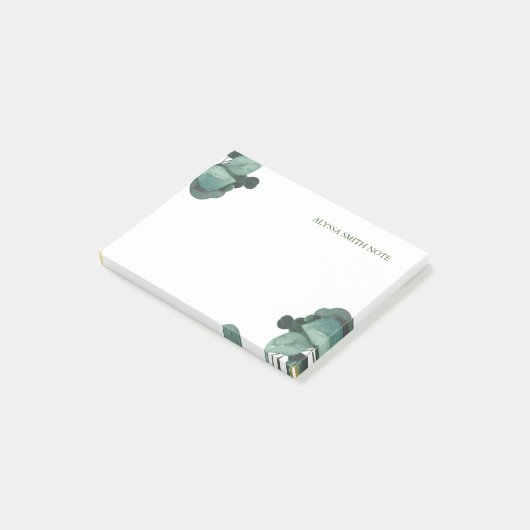 Gepersonaliseerde minimalistische groene Waterverf Post-it® Notes (Schuin)