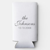 Gepersonaliseerde minimalistische huwelijksgunsten seltzer blikjeskoeler (Achterkant)