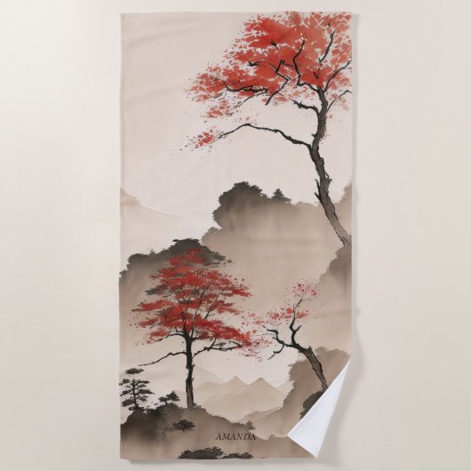 GEPERSONALISEERDE minimalistische Japanse kustlijn Strandlaken (Voorkant)