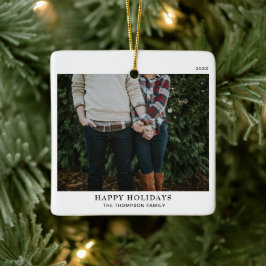 Gepersonaliseerde minimalistische kerstfoto keramisch ornament