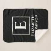 Gepersonaliseerde minimalistische monogram zwart-w sherpa deken (Voorkant (horizontaal))