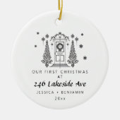 Gepersonaliseerde Minimalistische Nieuwe Huis Kers Keramisch Ornament (Voorkant)