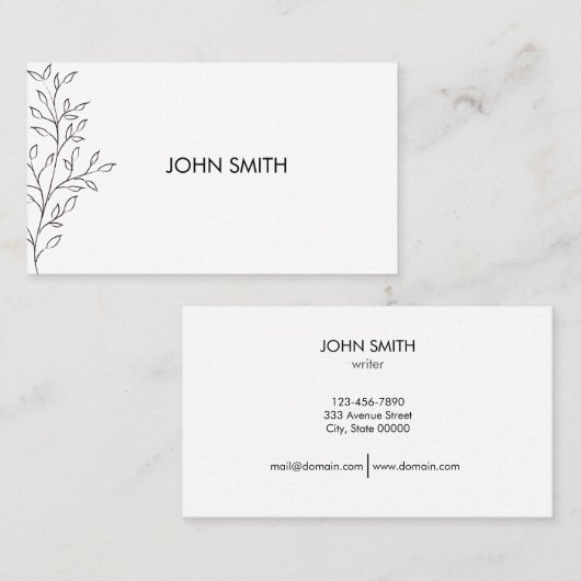 Gepersonaliseerde minimalistische schets Leaf Visitekaartje (Voorkant / Achterkant)