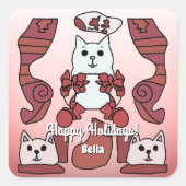 Gepersonaliseerde minimalistische vakantie katten  vierkante sticker (Voorkant)