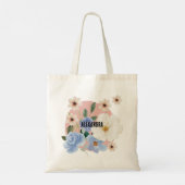 Gepersonaliseerde minimalistische waterverf bloeme tote bag (Achterkant)