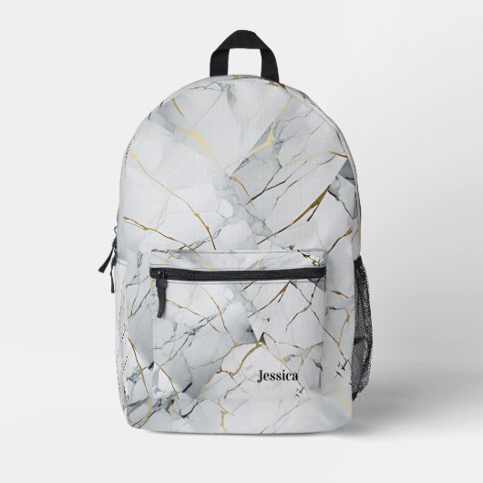 Gepersonaliseerde minimalistische wit marmerwerk bedrukte rugzak (Voorkant)