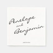Gepersonaliseerde minimalistische zwart wit script servet (Voorkant)