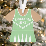 Gepersonaliseerde Mint Green Cheerleader Uniform Ornament<br><div class="desc">Vier de geest van je cheerleader met dit gepersonaliseerde mint groen en wit uniform ornament. Perfect voor het herdenken van een speciaal seizoen,  team of individuele prestatie. Pas het aan met een naam en een jaar om een unieke aandenken te creëer.</div>
