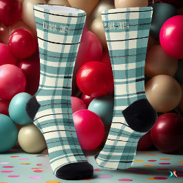 Gepersonaliseerde Mint Green Cream Tartan Plaid Sokken