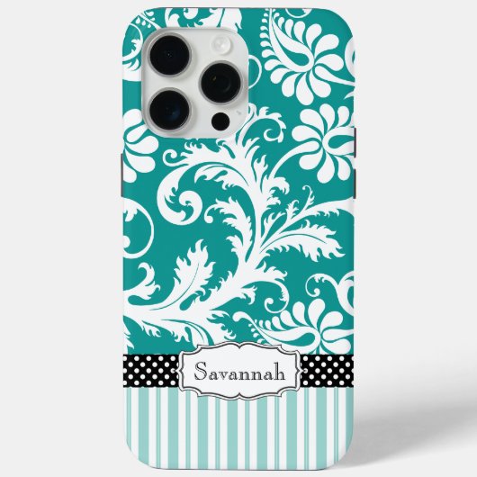 Gepersonaliseerde Mint Green Damask Case-Mate iPhone Case (Achterkant)