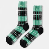 Gepersonaliseerde Mint Green en Black Tartan Plaid Sokken (Links)