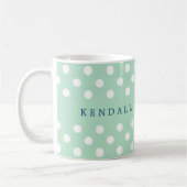 Gepersonaliseerde Mint Green en White Polka Dots Koffiemok (Links)