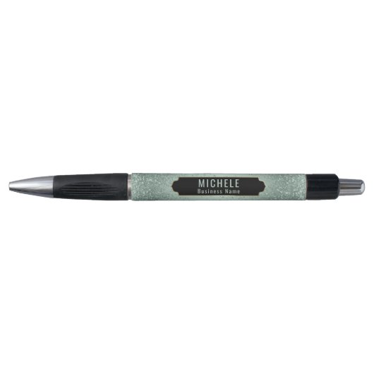 Gepersonaliseerde Mint Green Faux Glitter Pen (Voorkant)