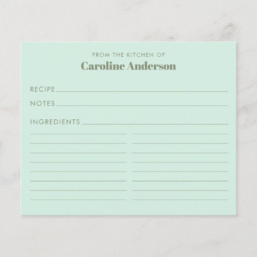Gepersonaliseerde Mint Green Favoriete Recept Chef (Voorkant)