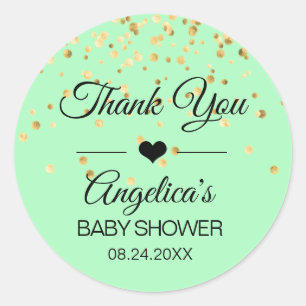 Gepersonaliseerde Mint Green & Gold Baby shower la Ronde Sticker