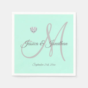 Gepersonaliseerde Mint Green Heart Monogrammed Wed Servetten