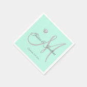Gepersonaliseerde Mint Green Heart Monogrammed Wed Servetten (Hoek)