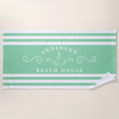 Gepersonaliseerde Mint Green Nautisch Strandhuis Strandlaken (Voorkant)