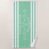 Gepersonaliseerde Mint Green Nautisch Strandhuis Strandlaken (Voorkant)