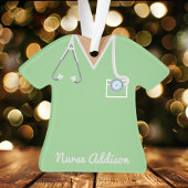 Gepersonaliseerde Mint Green Nurse Scrubs Ornament