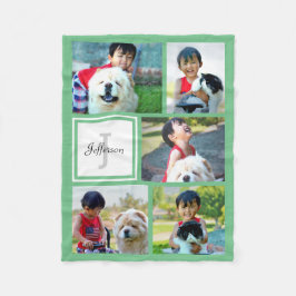 Gepersonaliseerde Mint Green Photo Collage Monogra Fleece Deken