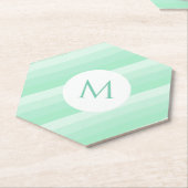 Gepersonaliseerde mint Green Stripes Modern Monogr Kartonnen Onderzetters (Schuin)