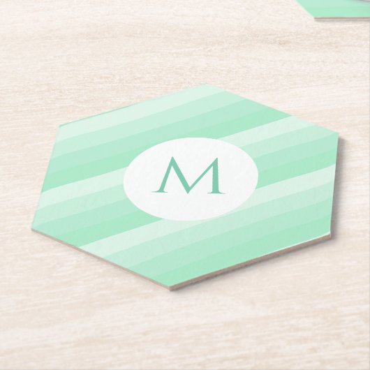 Gepersonaliseerde mint Green Stripes Modern Monogr Kartonnen Onderzetters (Schuin)