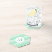 Gepersonaliseerde mint Green Stripes Modern Monogr Kartonnen Onderzetters (Insitu)