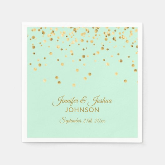 Gepersonaliseerde MINT groen gouden Confetti bruil Servet (Voorkant)