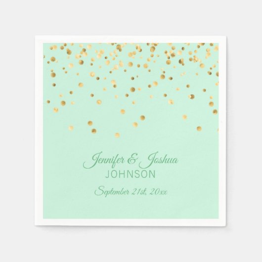 Gepersonaliseerde MINT groen gouden Confetti bruil Servet (Voorkant)