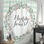 Gepersonaliseerde Mint Groene Bloemen Krans Douchegordijn