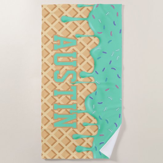 Gepersonaliseerde Mint Ice Cream Drip Strandlaken (Voorkant)
