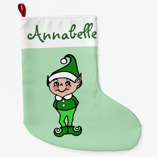 Gepersonaliseerde Mint Kerstmis Elf Stocking Grote Kerstsok (Voorkant)