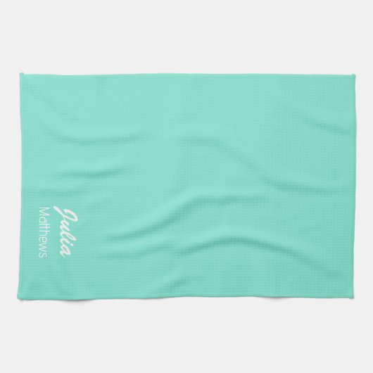 Gepersonaliseerde mintgroene minimalist theedoek (Horizontaal)