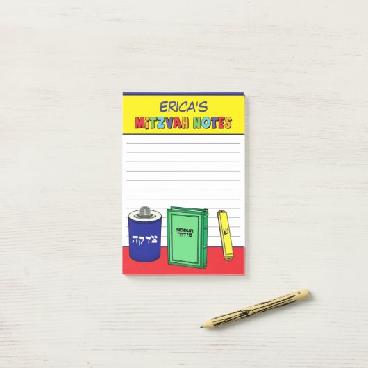 Gepersonaliseerde mitswa artikelen - Geel Post-it® Notes (Op bureau)