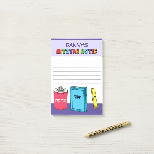 Gepersonaliseerde mitswa items - Paarse Post-it® Notes (Op bureau)