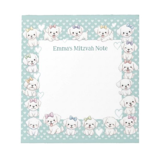 Gepersonaliseerde Mitswa Note Notitieblok Mint Pup (Voorkant)