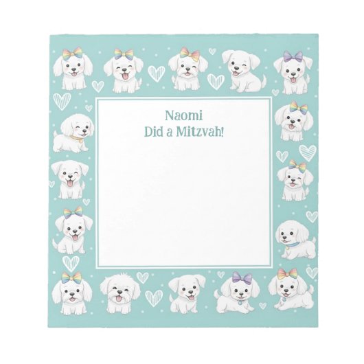 Gepersonaliseerde Mitswa Note Notitieblok Mint Pup (Voorkant)