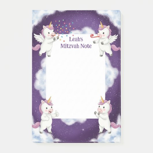 Gepersonaliseerde Mitswa Note Paarse Eenhoorn Noti (Voorkant)