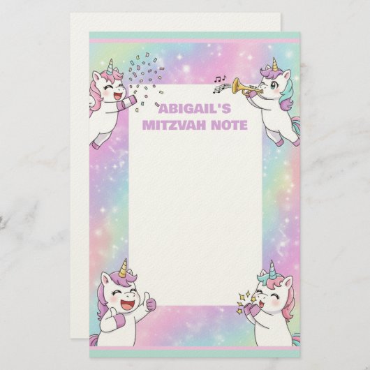 Gepersonaliseerde Mitswa Note Roze Schattigee Eenh Briefpapier (Voorkant / Achterkant)