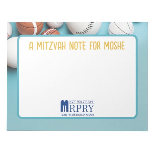 Gepersonaliseerde Mitzvah Note- Sport Notitieblok (Voorkant)